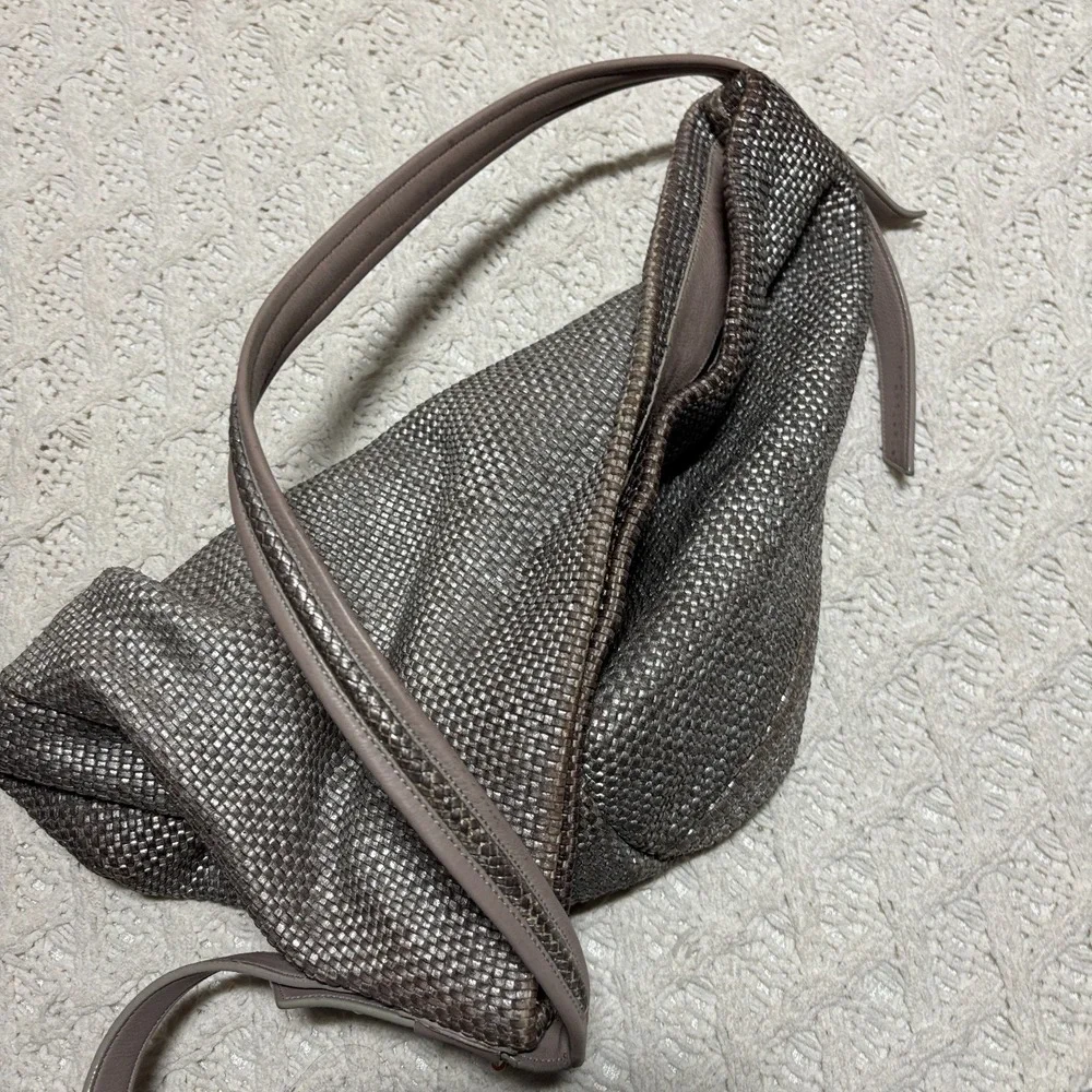 COLE HAAN Leather‎ Metallic Woven Shoulder Bag Hobo Bronze